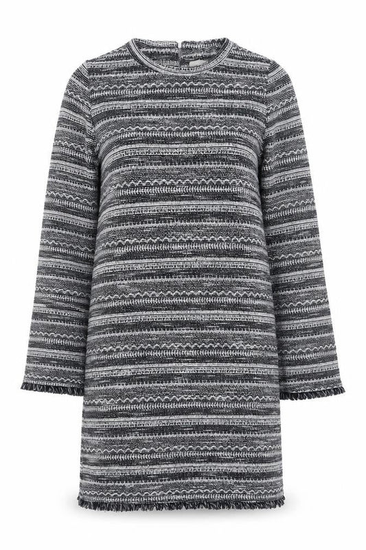 Next Women Grey Striped Knit Shift Dress Size 8 Long Sleeve