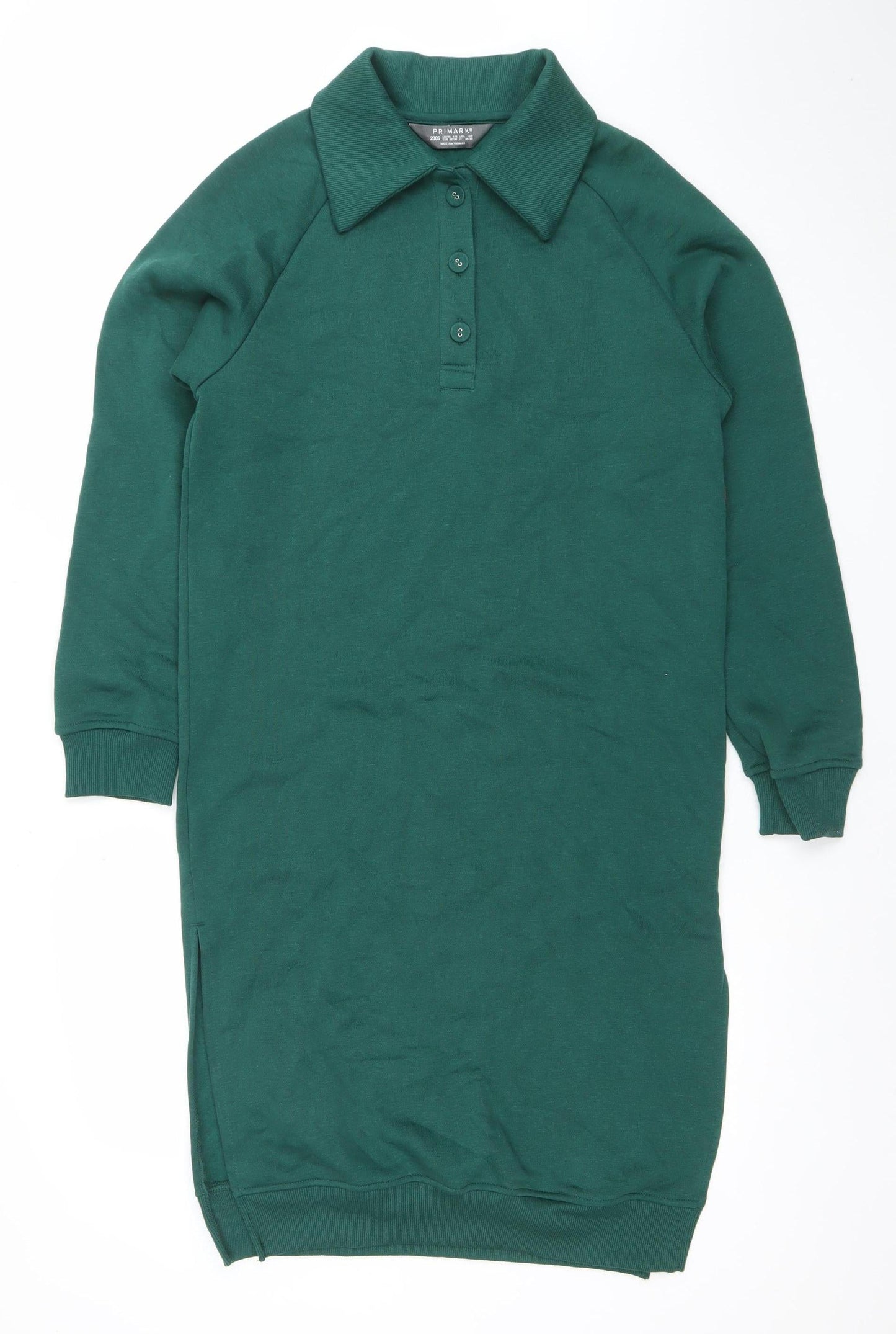 Primark Women Green Collared Long Sleeve Shirt Dress 2XS