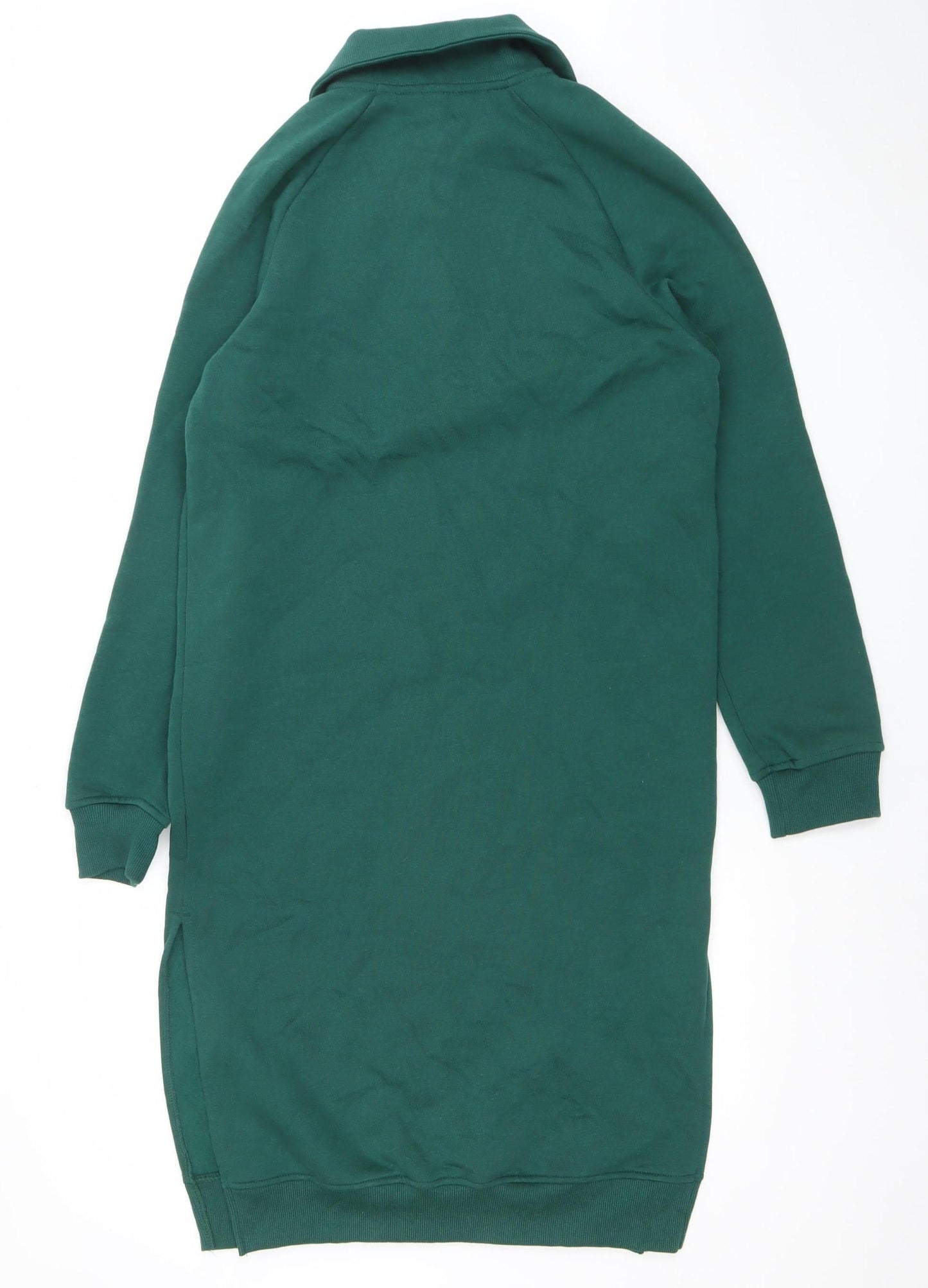 Primark Women Green Collared Long Sleeve Shirt Dress 2XS
