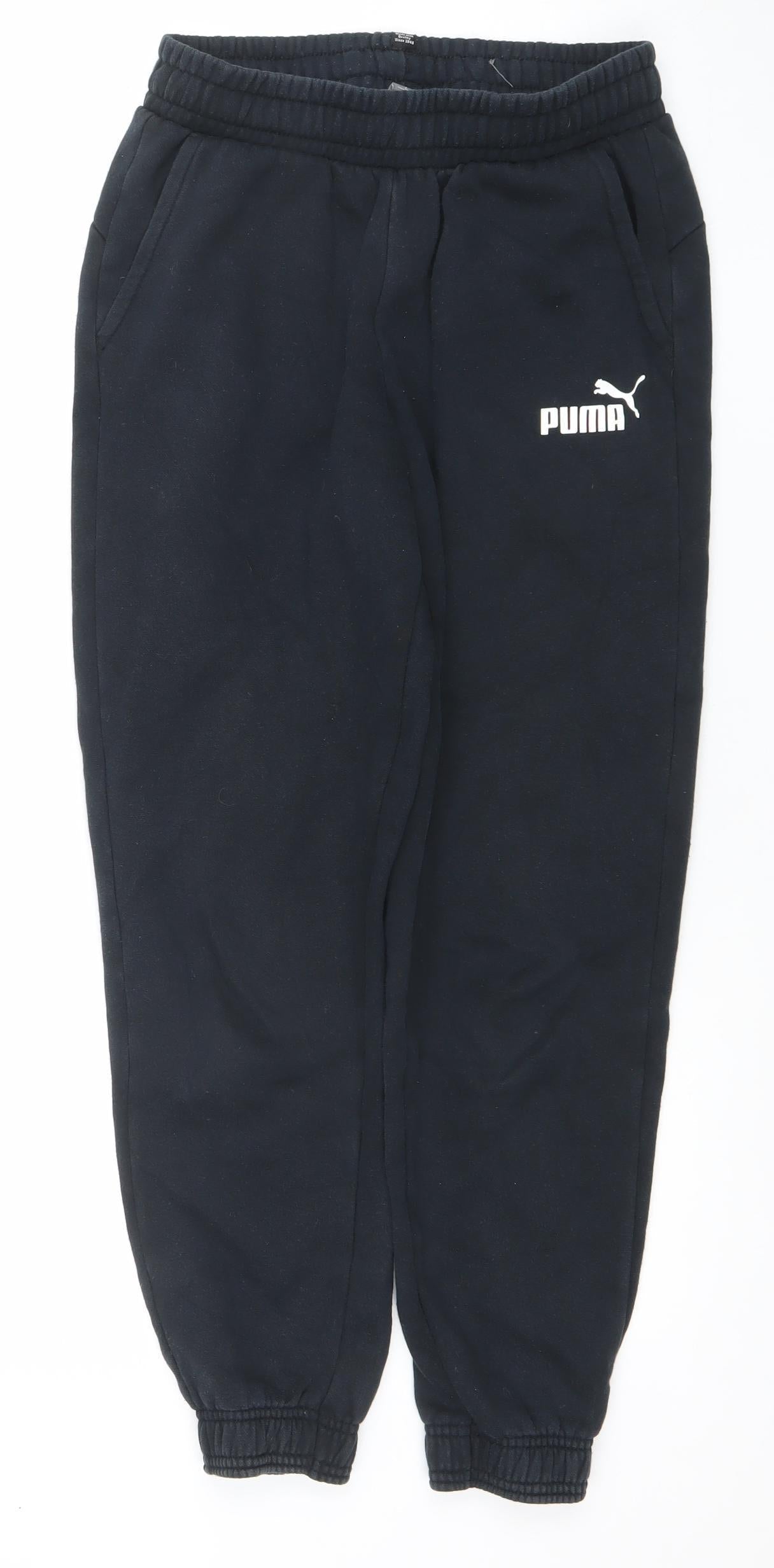 Puma Boys Black Jogger Trousers 13-14 Years Cotton Blend Fleece Sweatpants