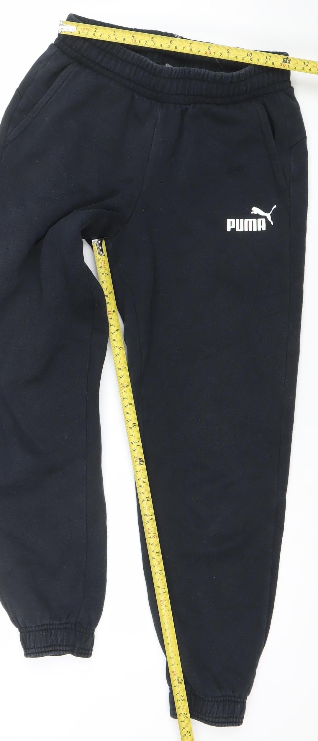 Puma Boys Black Jogger Trousers 13-14 Years Cotton Blend Fleece Sweatpants