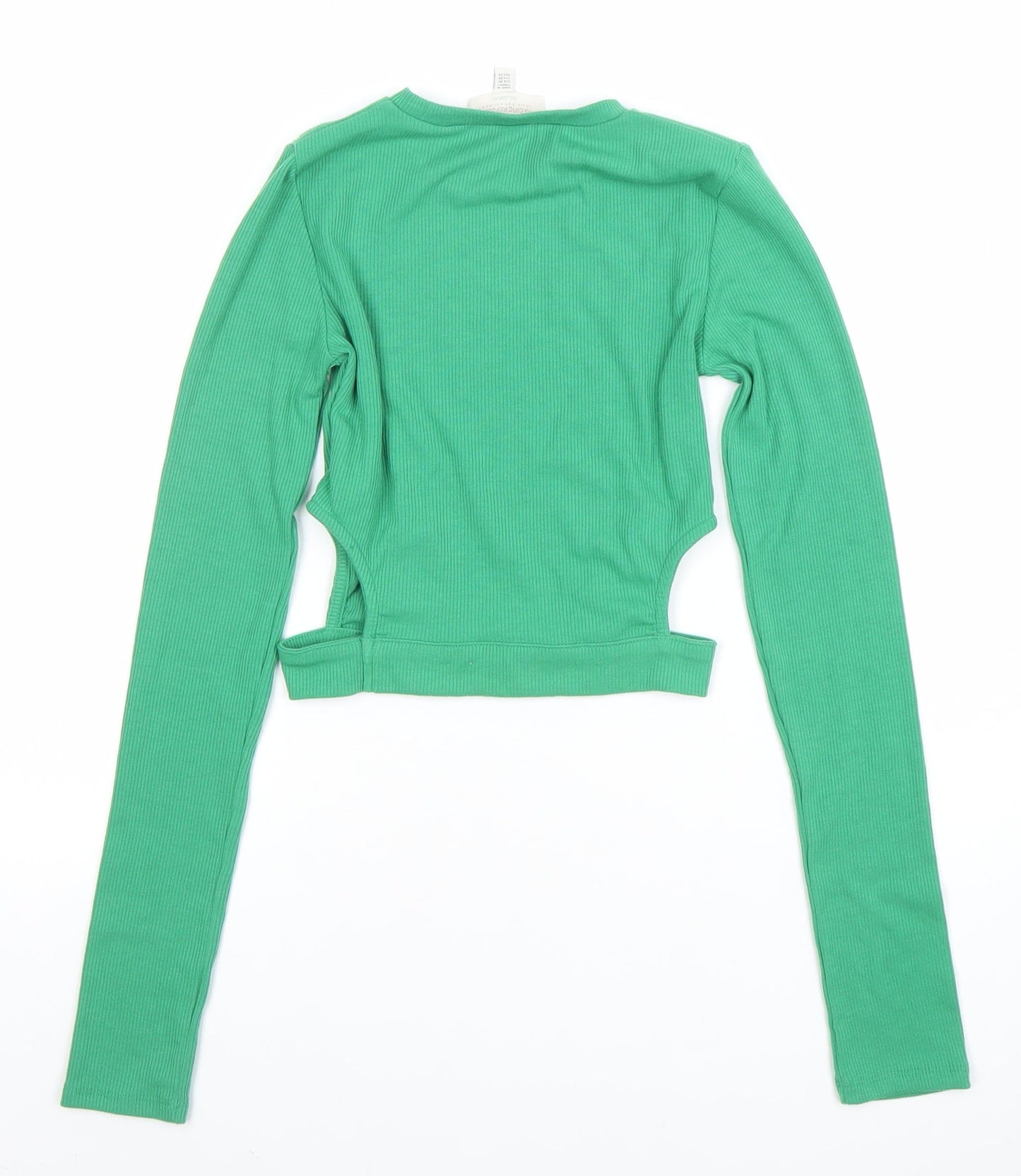 Pull & Bear Teens Green Cropped Long Sleeve Slim Fit Top XS