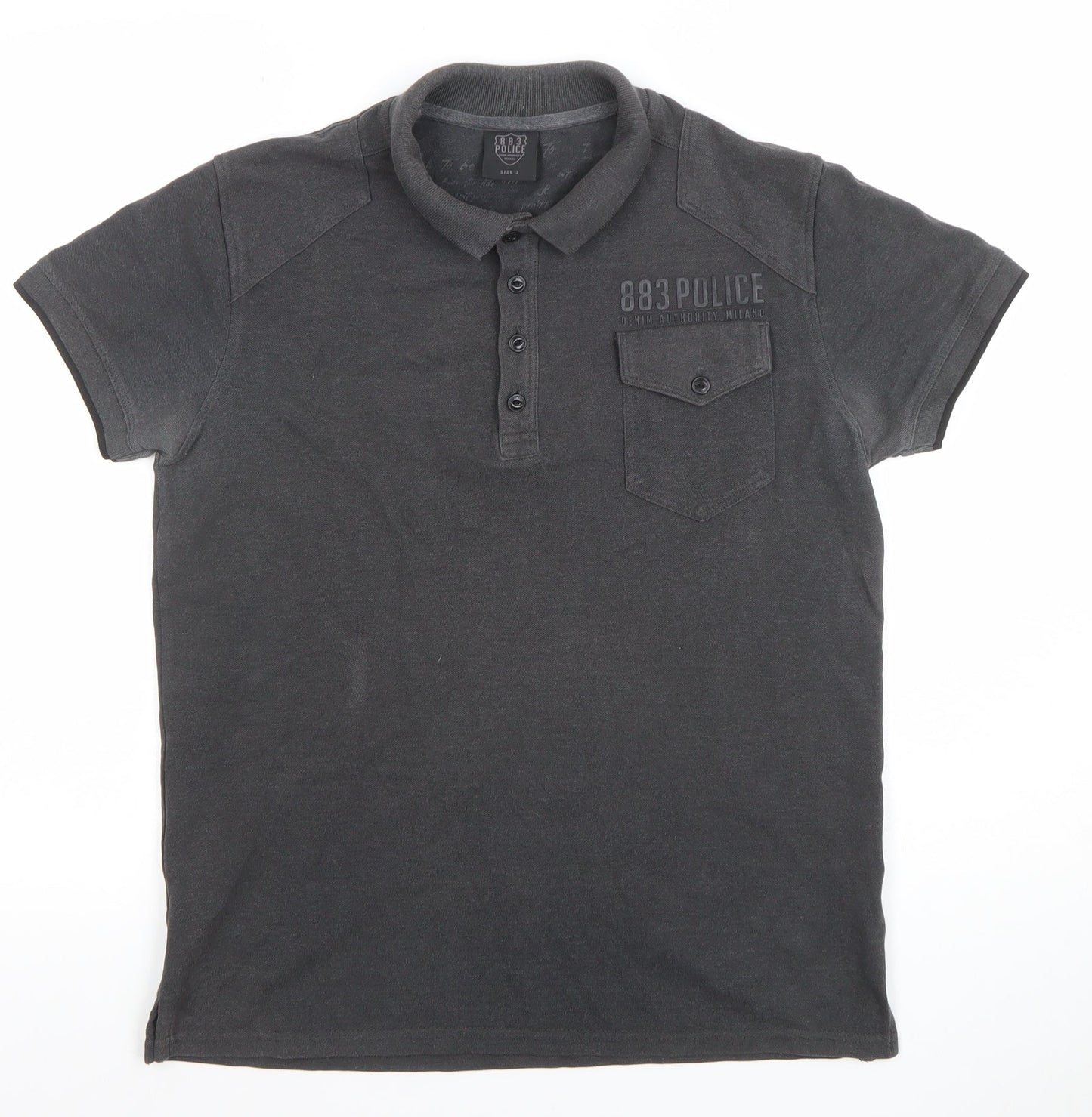 883 Police Men's Grey Slim Fit Cotton Polo Shirt Size M