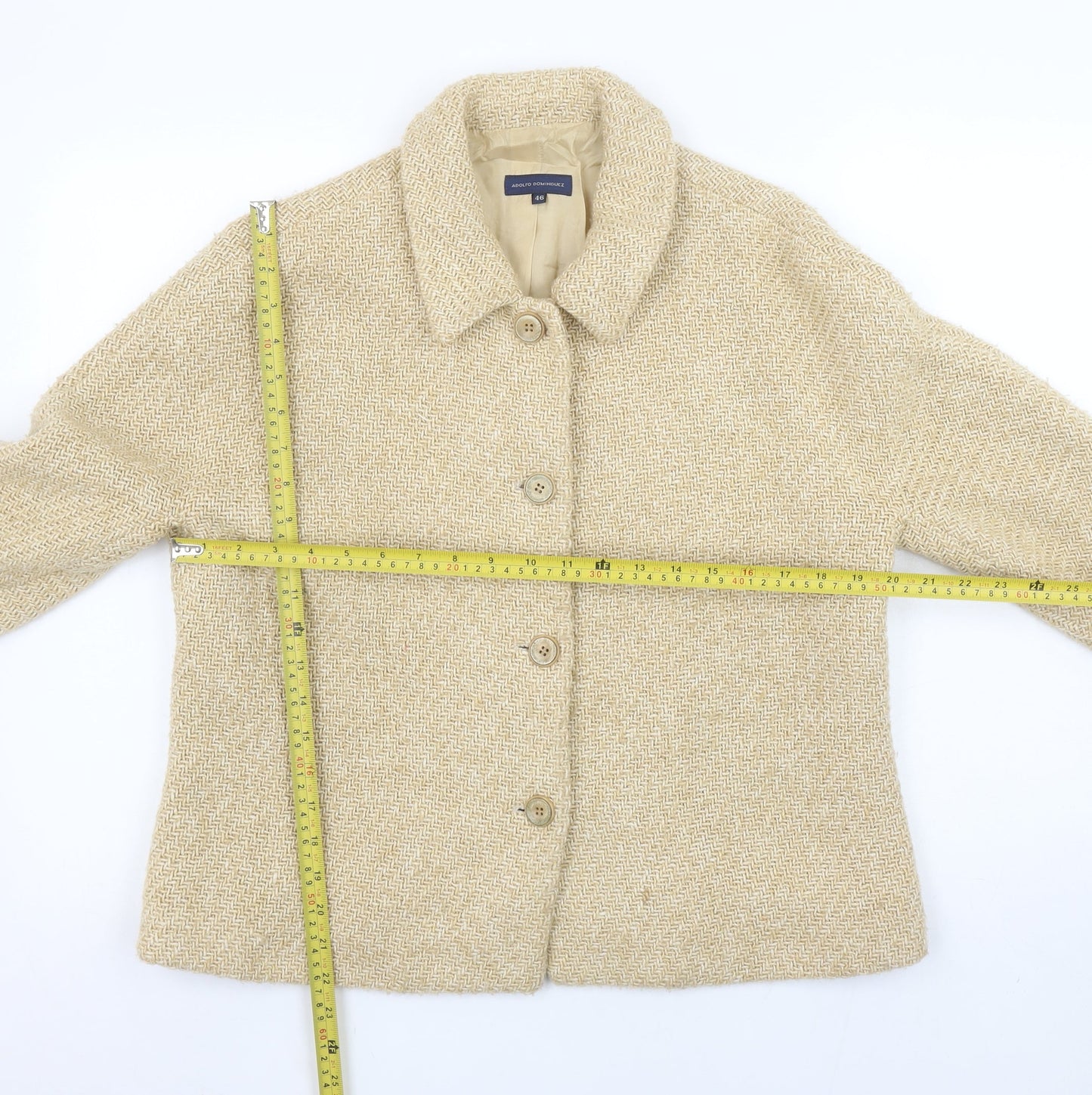 Adolfo Dominguez Women Beige Wool Blend Suit Jacket UK 18 Classic Style