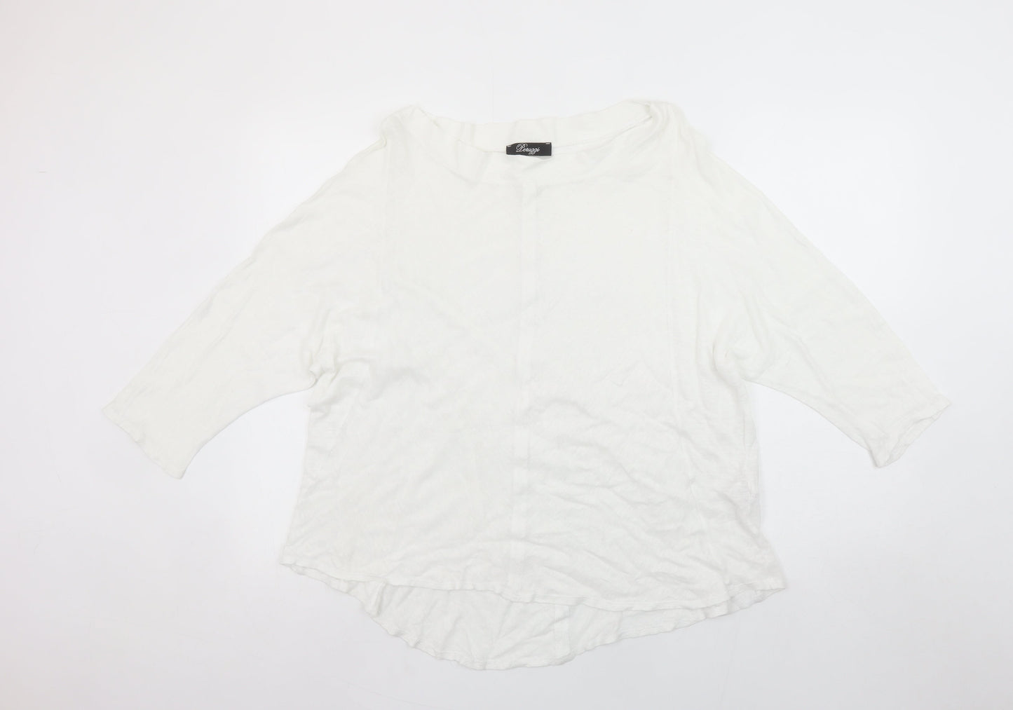Peruzzi Women’s White Linen Tunic Blouse Size S 3/4 Sleeve Relaxed Fit