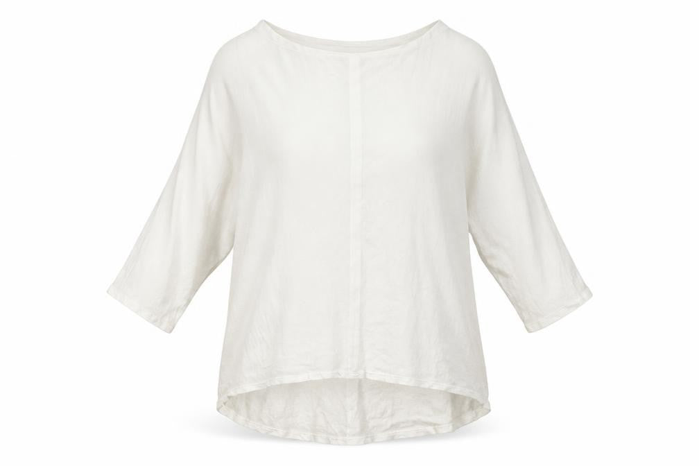 Peruzzi Women’s White Linen Tunic Blouse Size S 3/4 Sleeve Relaxed Fit