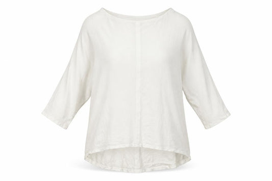 Peruzzi Women’s White Linen Tunic Blouse Size S 3/4 Sleeve Relaxed Fit