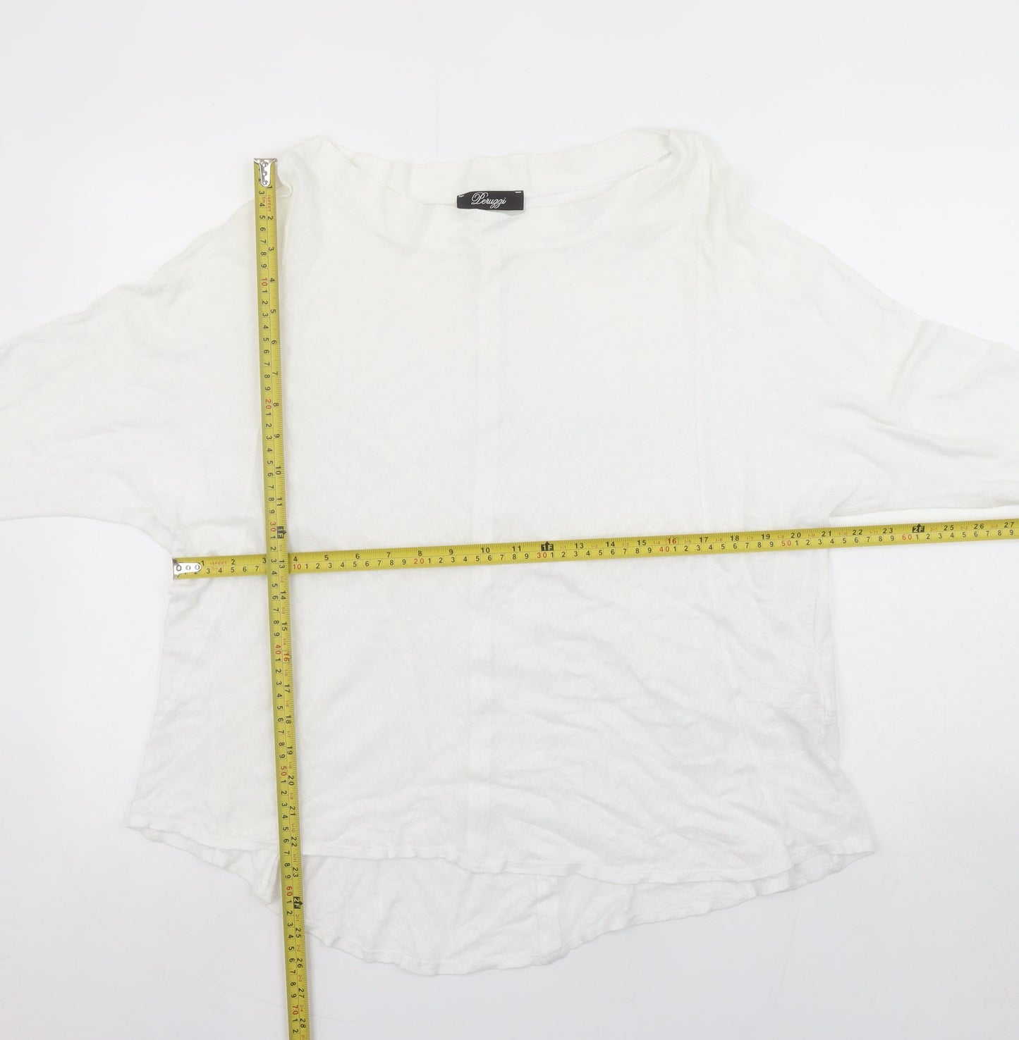 Peruzzi Women’s White Linen Tunic Blouse Size S 3/4 Sleeve Relaxed Fit