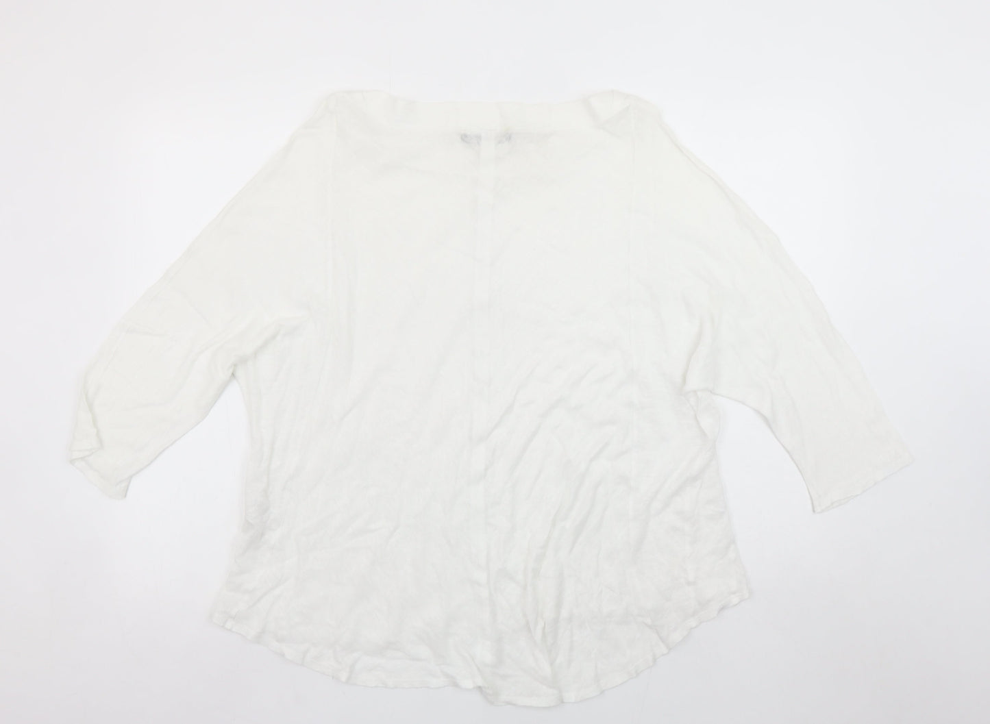 Peruzzi Women’s White Linen Tunic Blouse Size S 3/4 Sleeve Relaxed Fit
