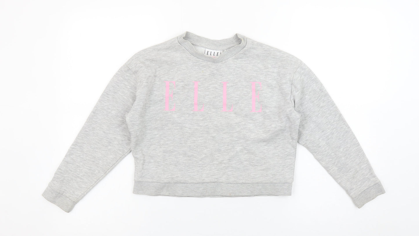 ELLE Girls Grey Pullover Logo Sweatshirt Size 8 Years Crew Neck Cotton Blend