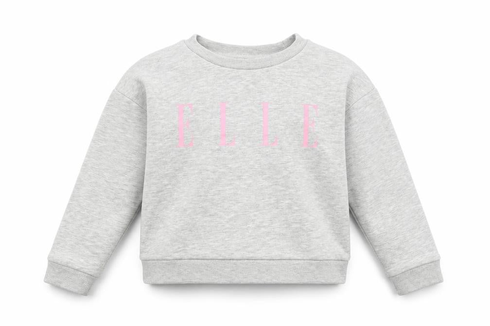ELLE Girls Grey Pullover Logo Sweatshirt Size 8 Years Crew Neck Cotton Blend