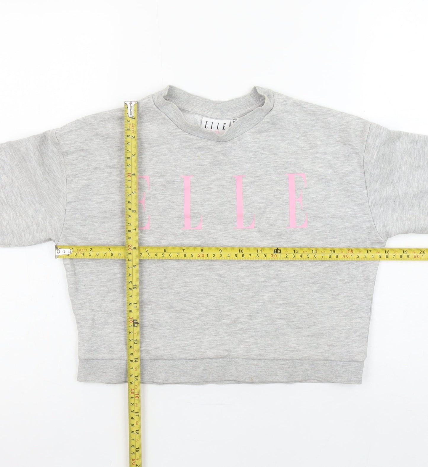 ELLE Girls Grey Pullover Logo Sweatshirt Size 8 Years Crew Neck Cotton Blend