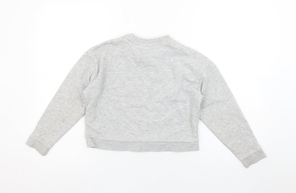 ELLE Girls Grey Pullover Logo Sweatshirt Size 8 Years Crew Neck Cotton Blend