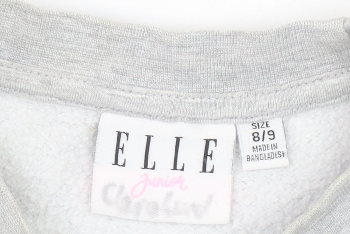 ELLE Girls Grey Pullover Logo Sweatshirt Size 8 Years Crew Neck Cotton Blend