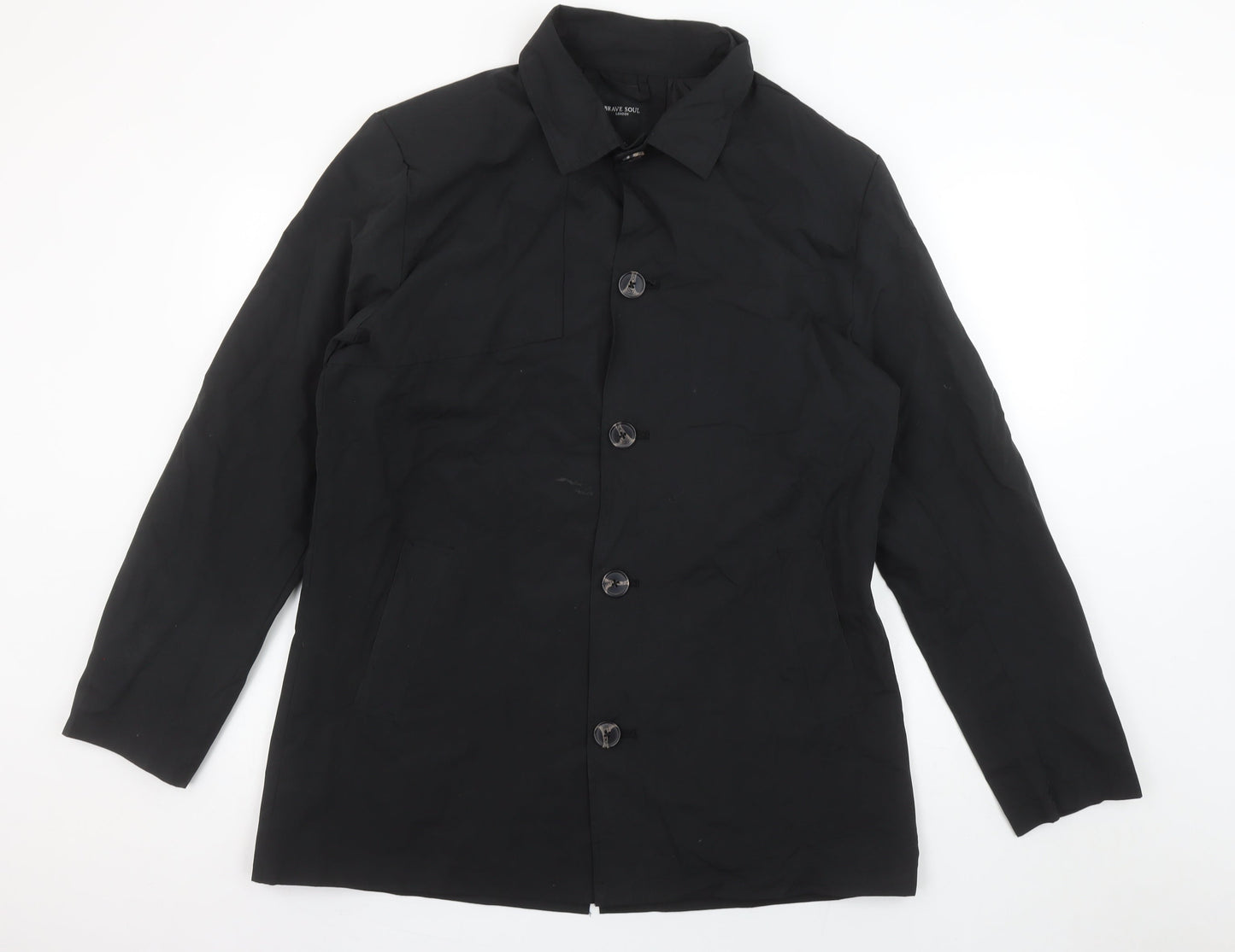 Brave Soul Men's Black Mid-Length Polyester Overcoat L Regular Fit
