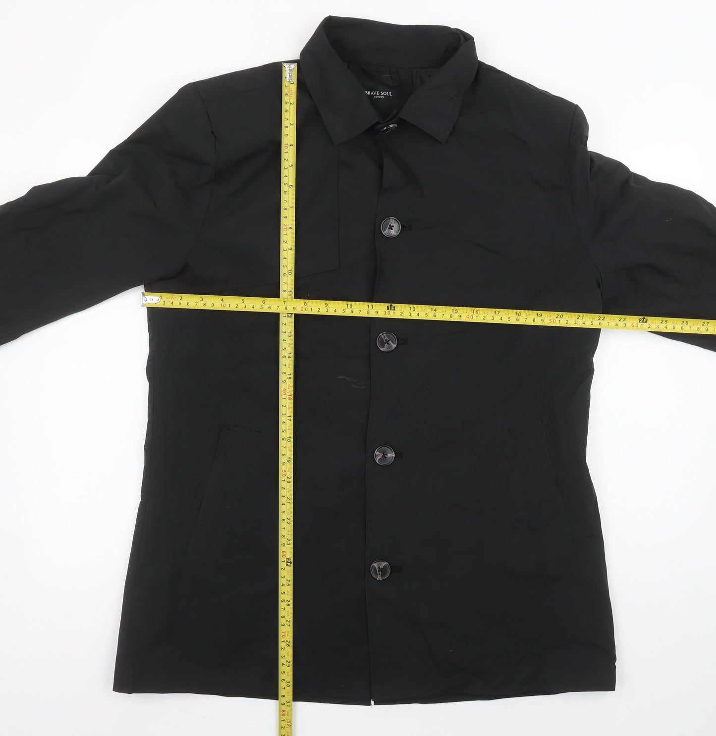 Brave Soul Men's Black Mid-Length Polyester Overcoat L Regular Fit