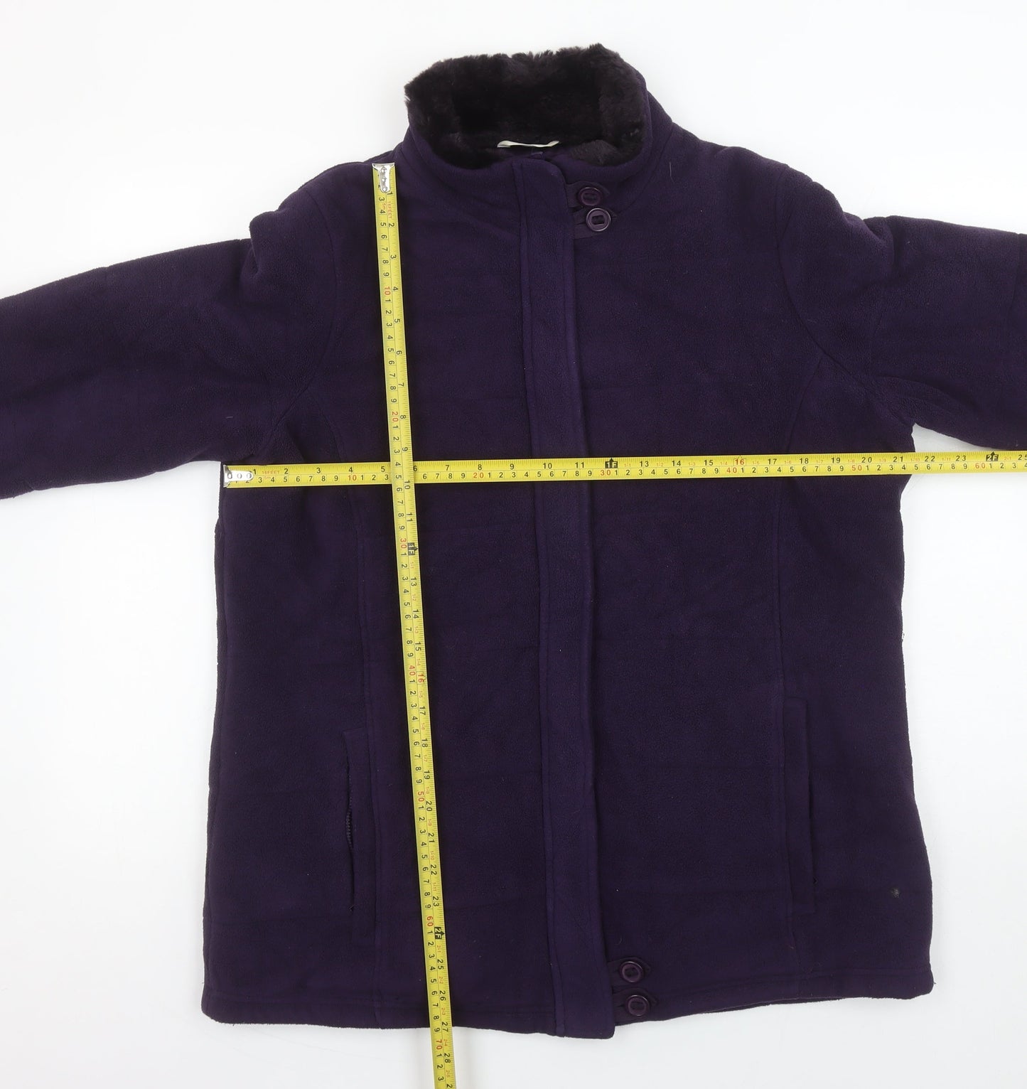 Marks and Spencer Womens Purple Fleece Fur Trim Coat Size 16