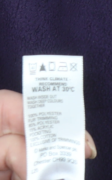 Marks and Spencer Womens Purple Fleece Fur Trim Coat Size 16