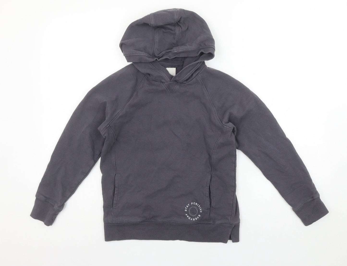 John Lewis Boys Grey Pullover Hoodie 9 Years 100% Cotton Stay Positive Print