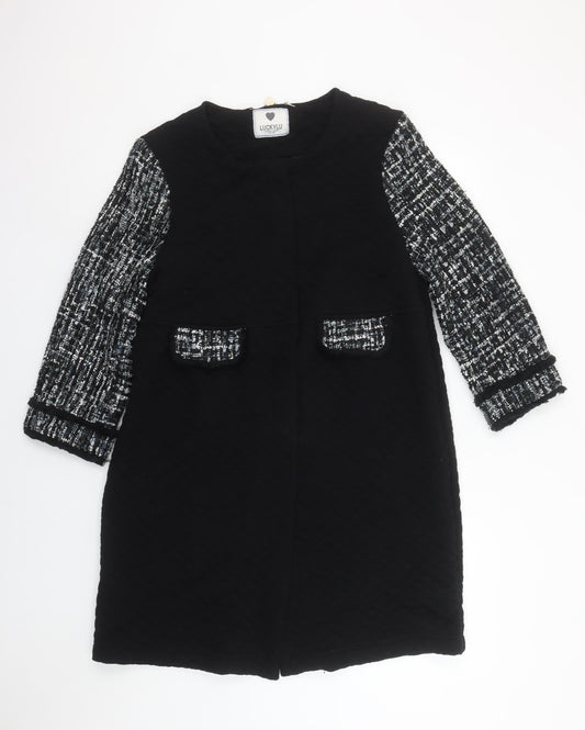 Luckylu Womens Black Tweed Sleeve Mid-Length Coat XL