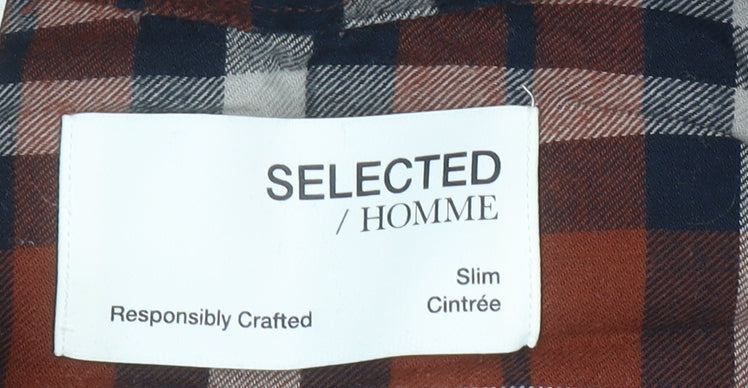 Selected Homme Men's Brown Check Slim Fit Flannel Shirt XL
