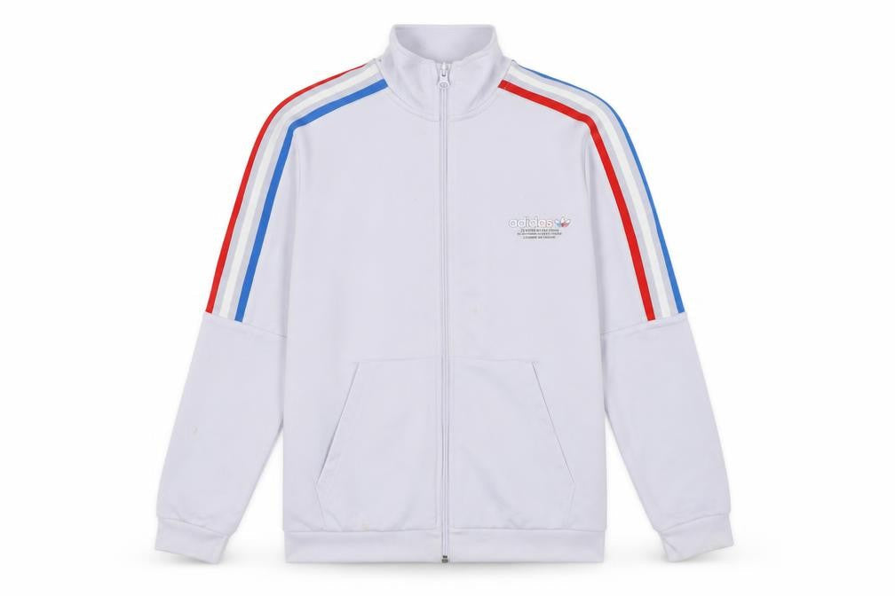 adidas Boys White Full Zip Sweatshirt 11-12 Years Red Blue Striped Logo
