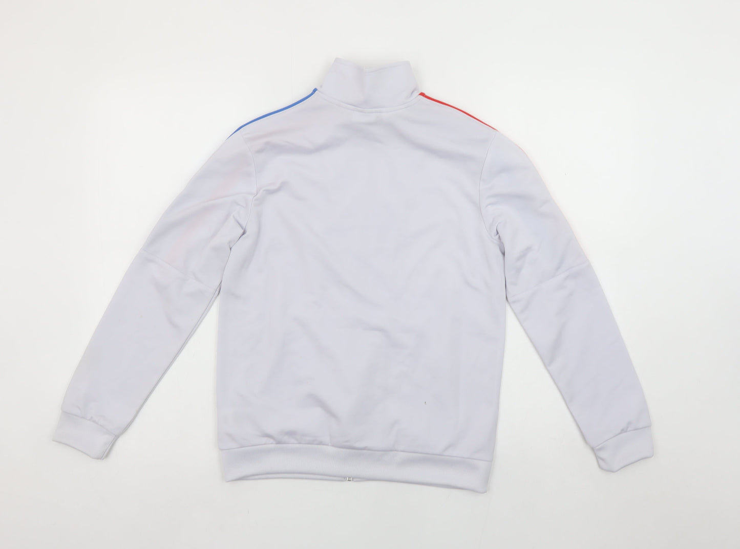 adidas Boys White Full Zip Sweatshirt 11-12 Years Red Blue Striped Logo