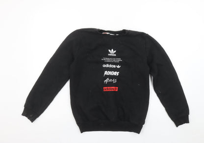 Additional front view of Adidas boys’ black crew neck fleece sweatshirt 11-12 years pullover logo