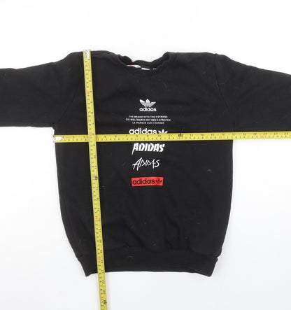 Back view of Adidas boys’ black crew neck fleece sweatshirt 11-12 years pullover logo