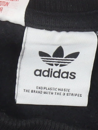 Brand and care label for Adidas boys’ black crew neck fleece sweatshirt 11-12 years pullover logo
