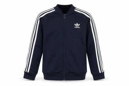 Front view of adidas boys’ blue full zip sweatshirt 11-12 years sports logo jacket