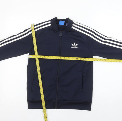 Back view of adidas boys’ blue full zip sweatshirt 11-12 years sports logo jacket