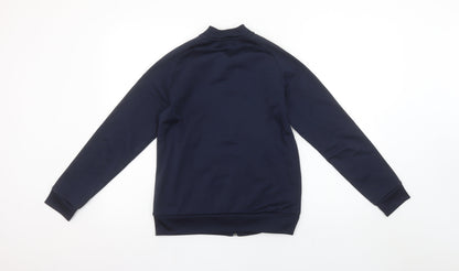 Close-up detail of adidas boys’ blue full zip sweatshirt 11-12 years sports logo jacket
