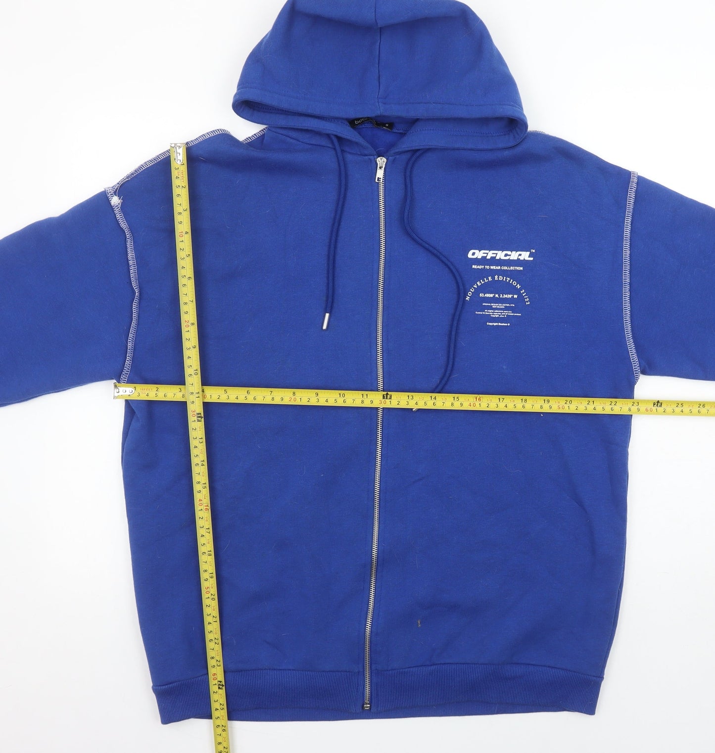 Boohoo Women’s Blue Full Zip Hoodie Size S Cotton Blend Casual