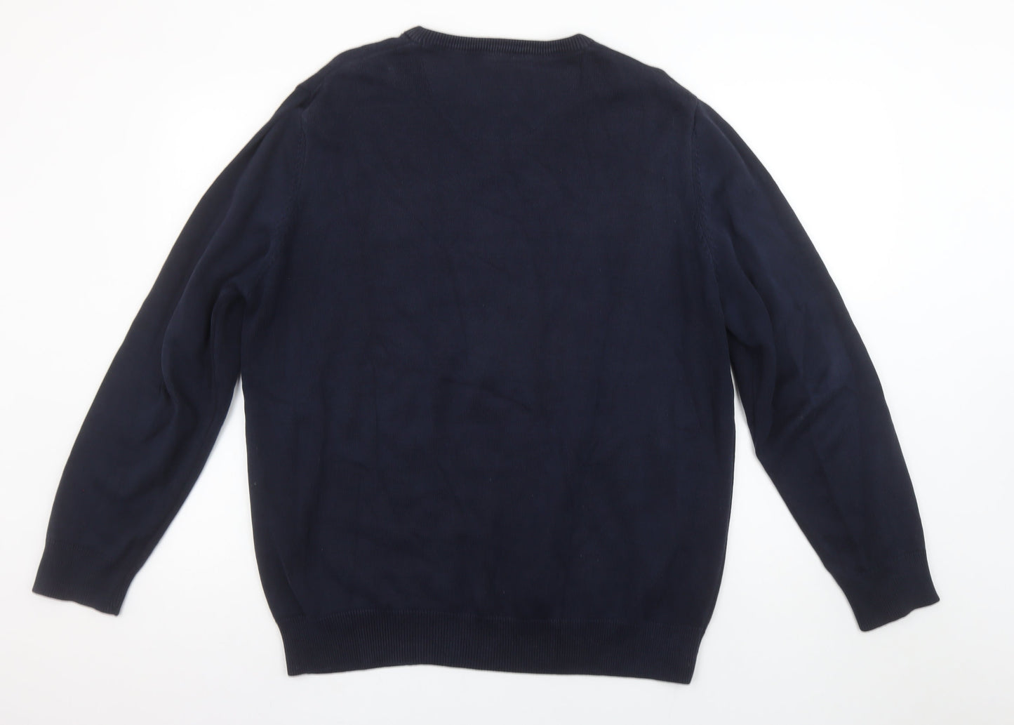 Benetti Men's Blue Cotton V-Neck Jumper XL Classic Fit