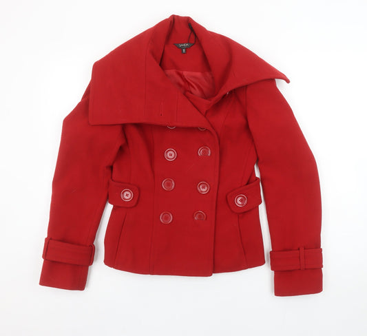 Savida Women's Red Pea Coat Size 10 Double Breasted Wool Look Jacket