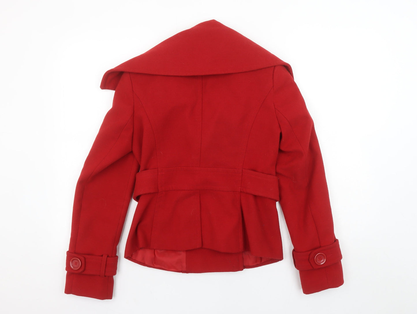 Savida Women's Red Pea Coat Size 10 Double Breasted Wool Look Jacket
