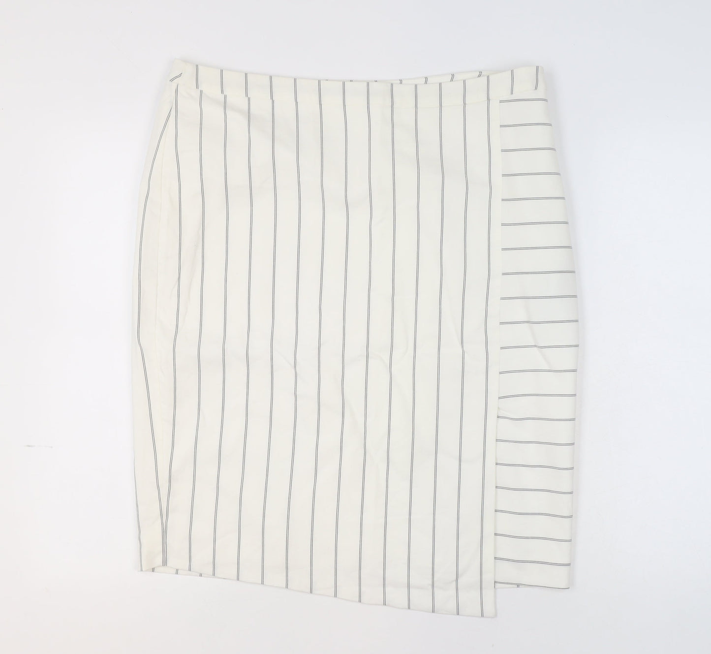 Mint Velvet Women's White Striped Straight Pencil Skirt Size 16