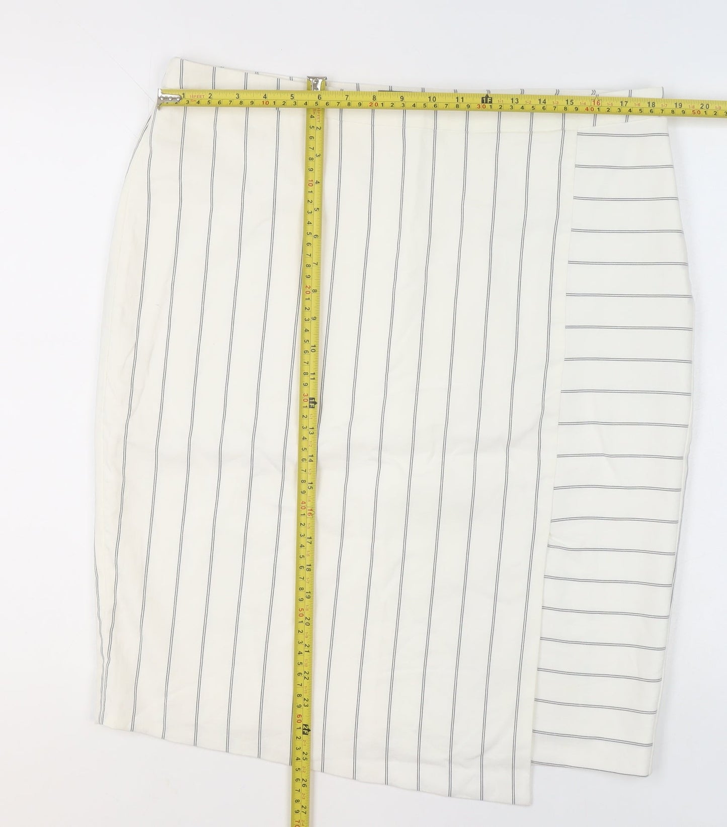 Mint Velvet Women's White Striped Straight Pencil Skirt Size 16