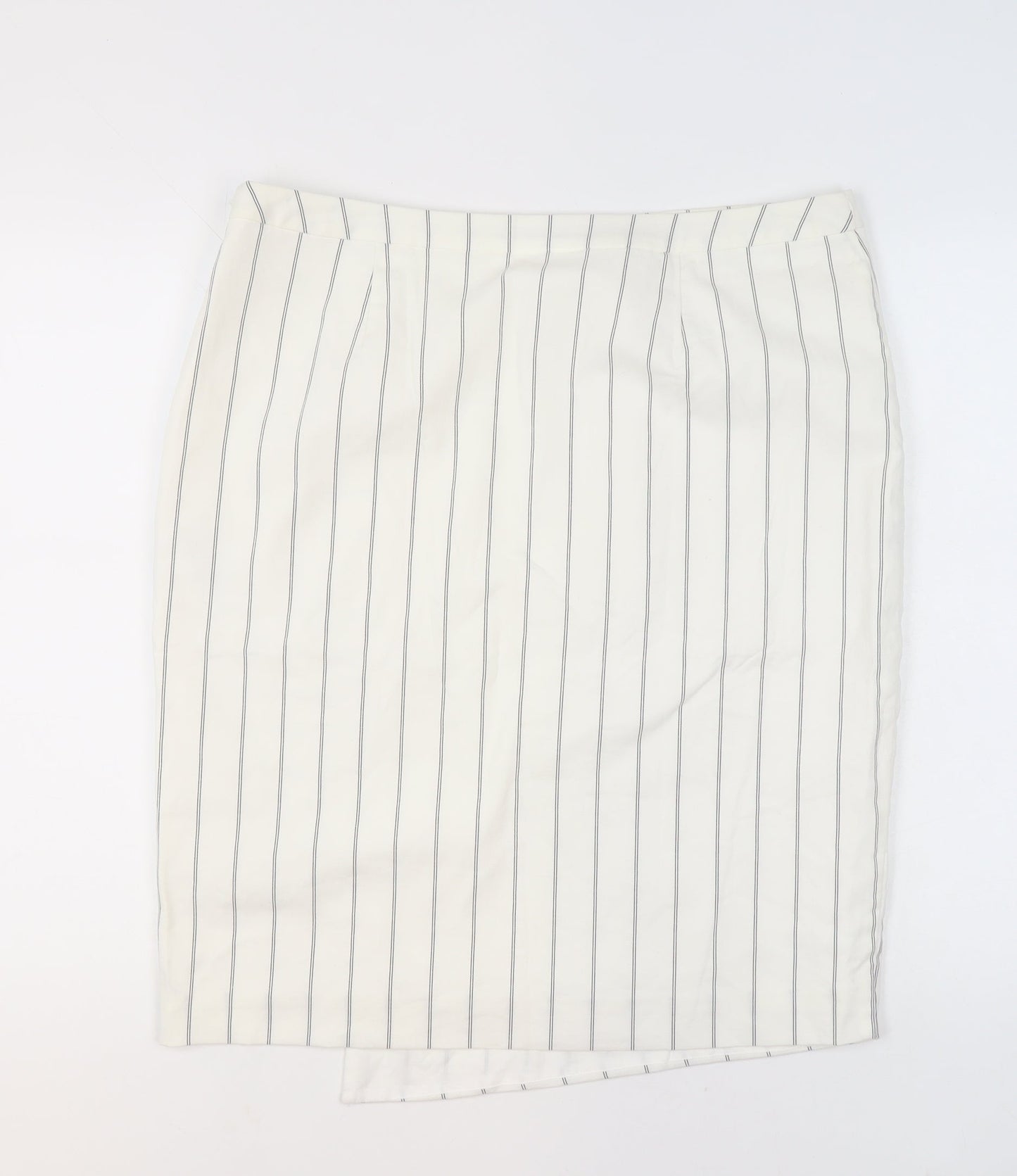 Mint Velvet Women's White Striped Straight Pencil Skirt Size 16
