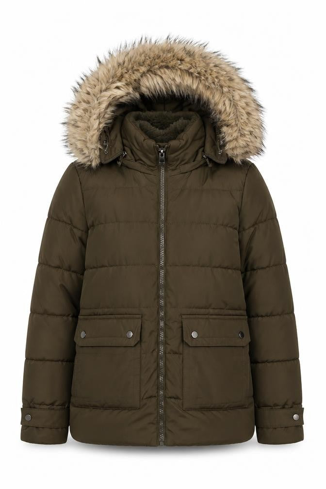 Cherry Koko Women's Green Faux Fur Hooded Puffer Jacket Size M