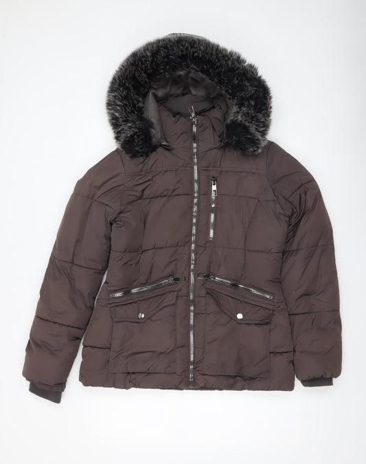 How Dare U Women Brown Faux Fur Hooded Puffer Jacket M