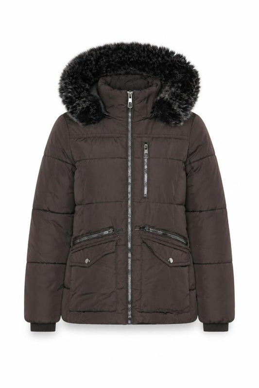 How Dare U Women Brown Faux Fur Hooded Puffer Jacket M