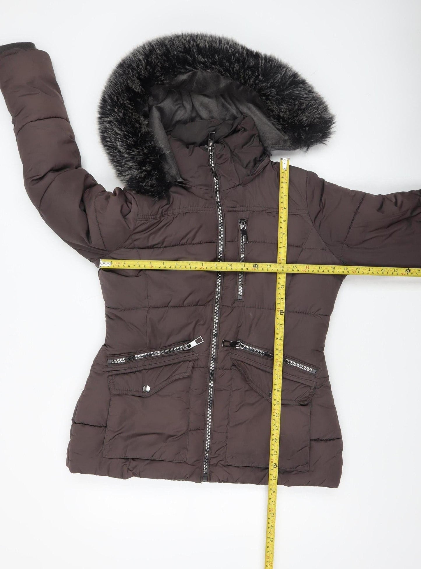 How Dare U Women Brown Faux Fur Hooded Puffer Jacket M
