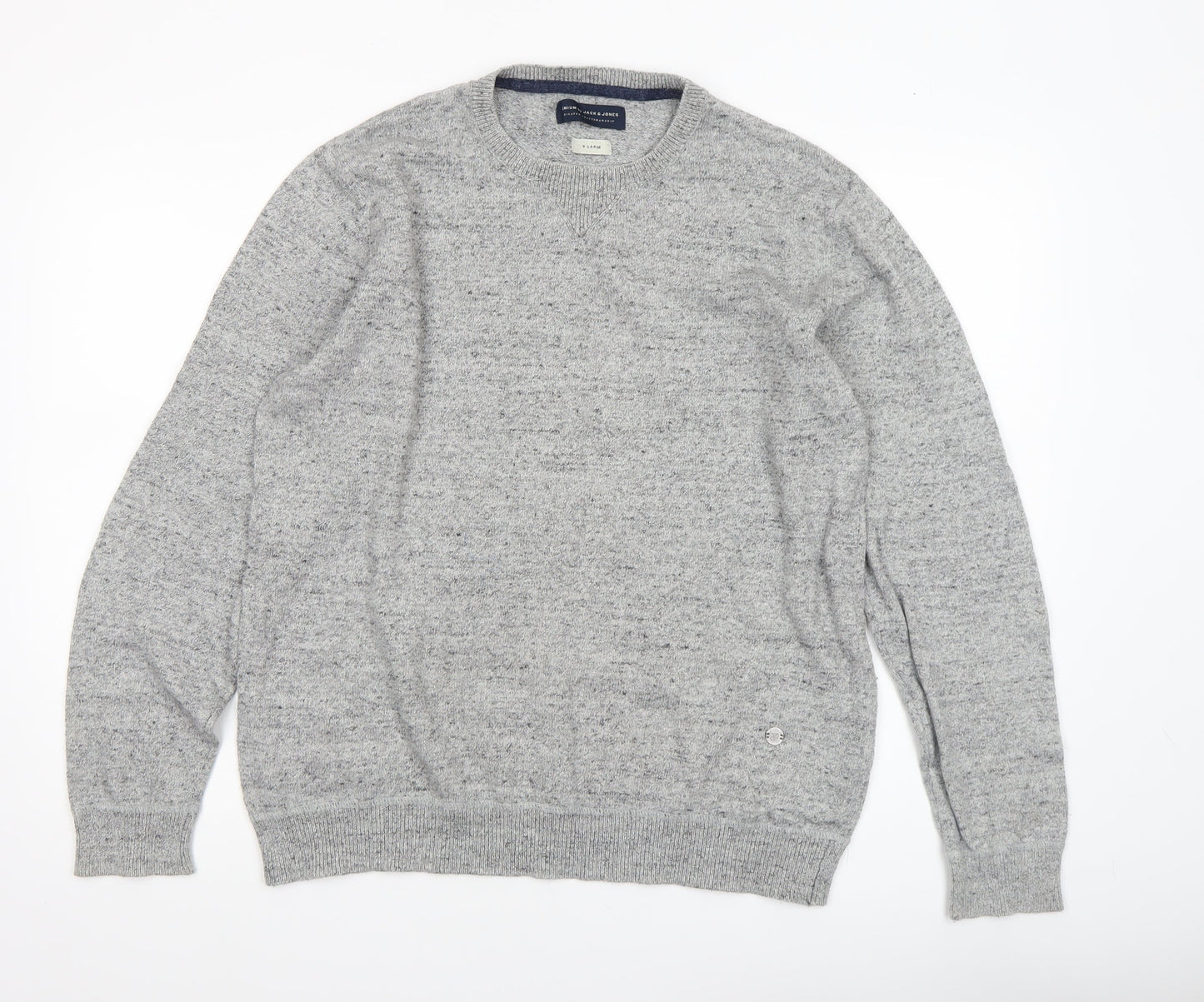 Jack & Jones Men's Grey XL Crew Neck Cotton Knit Jumper