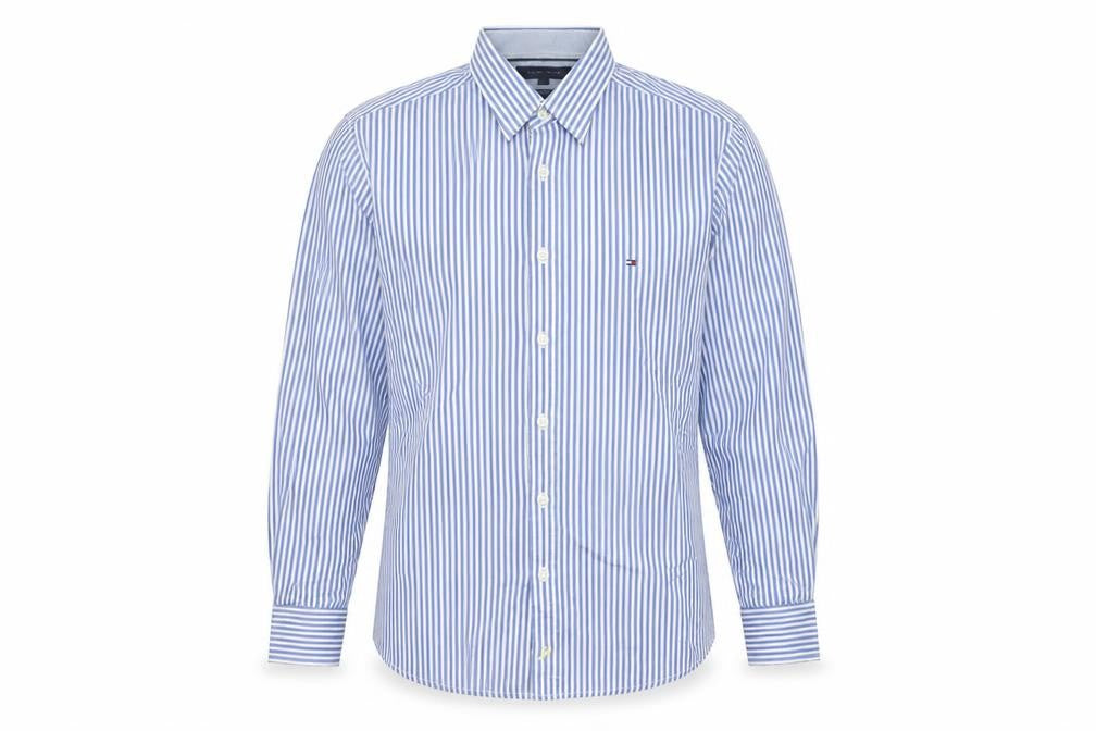 Tommy Hilfiger Men's Blue Striped Slim Fit Long Sleeve Shirt XL