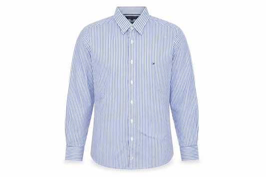 Tommy Hilfiger Men's Blue Striped Slim Fit Long Sleeve Shirt XL