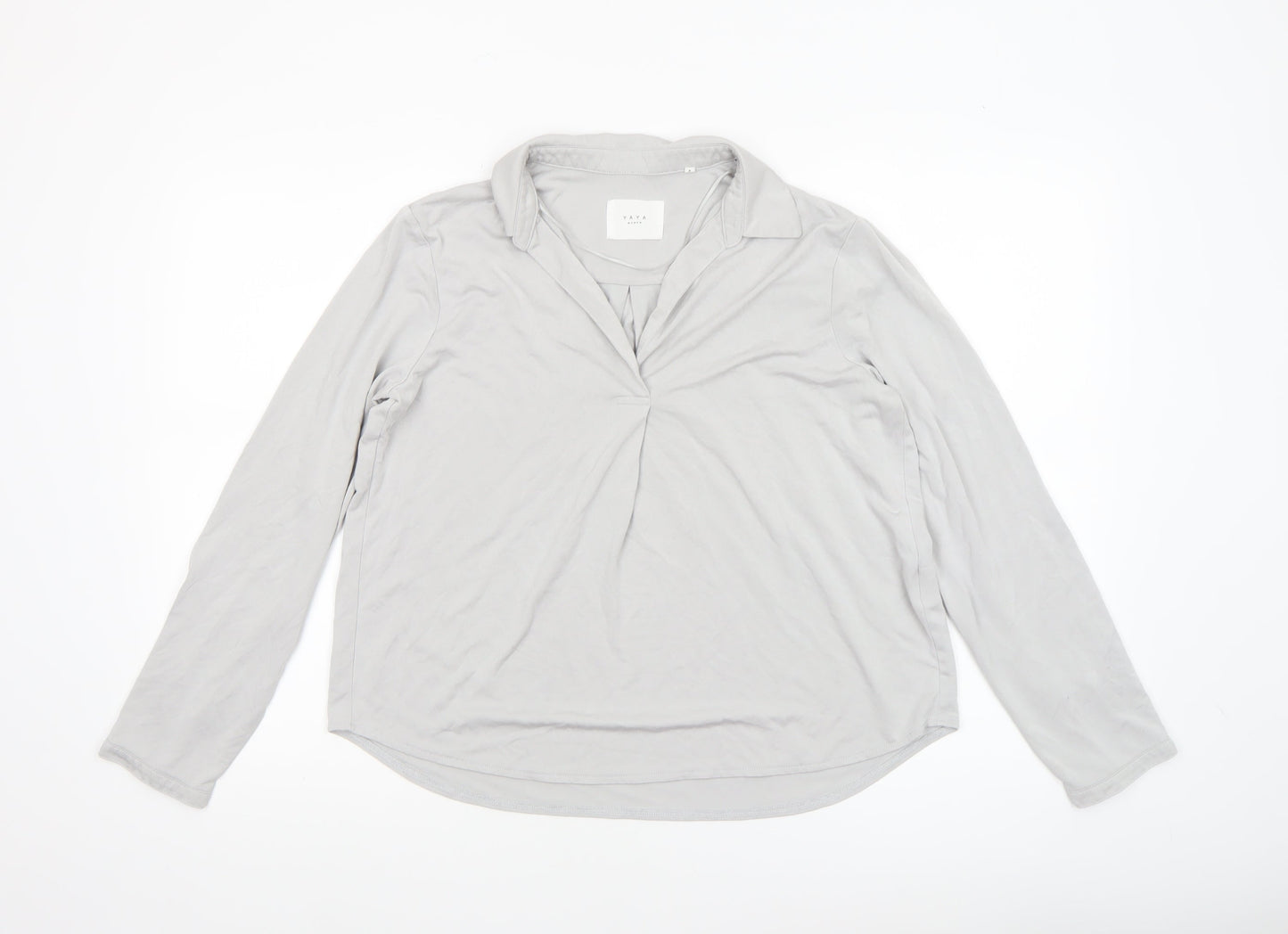Yaya Women Grey Long Sleeve Collared Modal Blend Blouse Medium