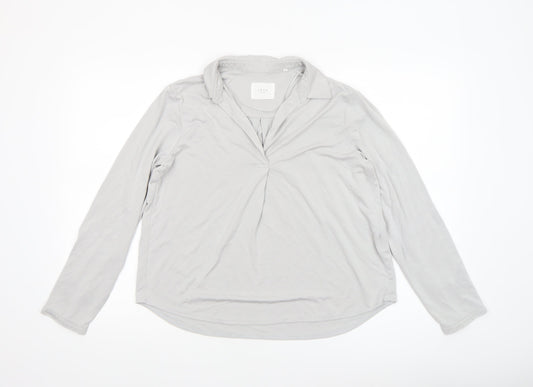 Yaya Women Grey Long Sleeve Collared Modal Blend Blouse Medium