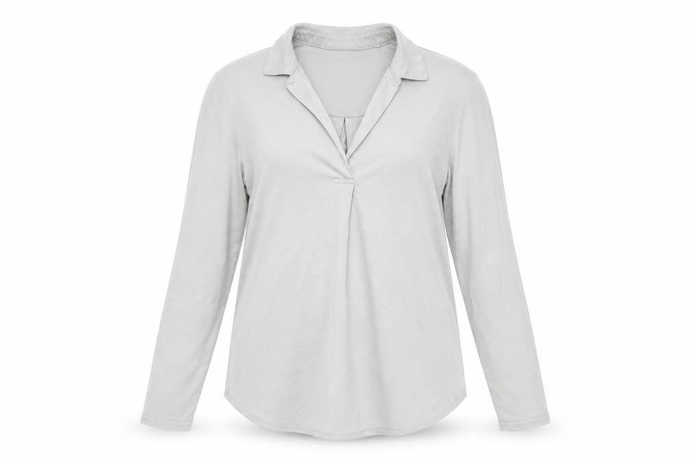 Yaya Women Grey Long Sleeve Collared Modal Blend Blouse Medium